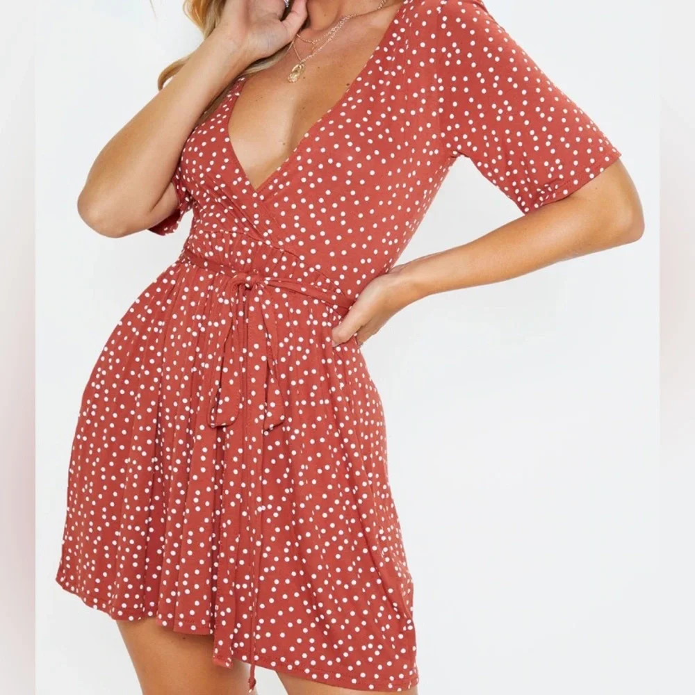 Terracotta Polka Dot Tea Dress NEW